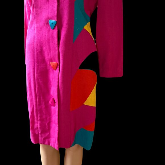 Ann Tobias Dresses & Skirts - Vintage Ann Tobias Hot Pink Geometric Silk Dress